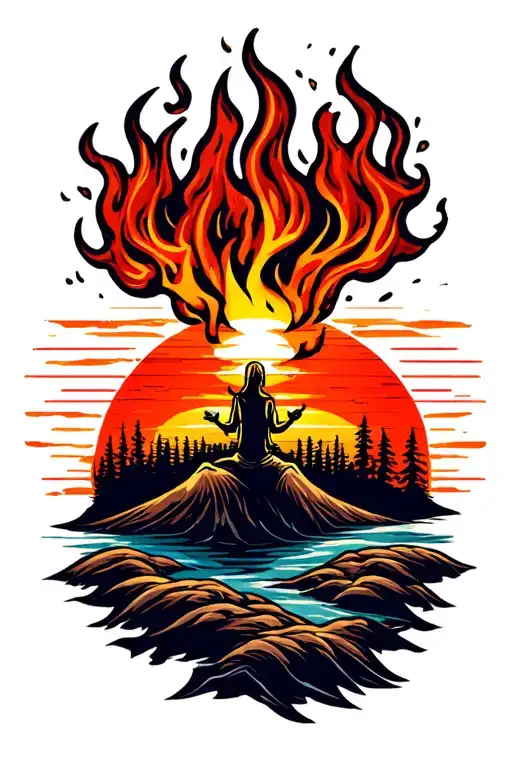 Fire Sky Sun Set Red Orange White