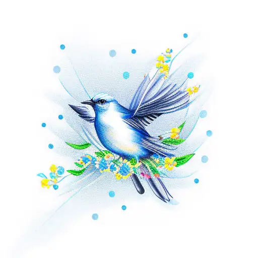 Blue Bird With Flowers