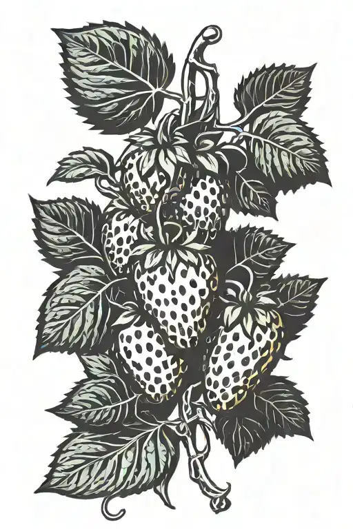 Strawberry Showing Through Vines With Sun Peeking Through