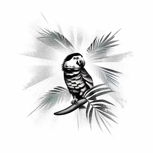 Parrot With A Drink Leaning On A Palm Tree