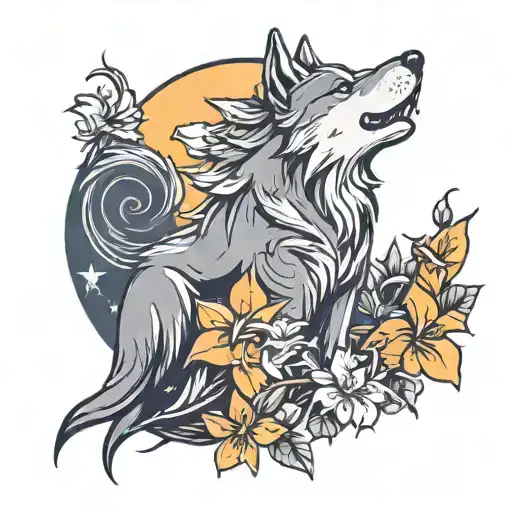 A Wolf Howling At The Moon Made Of Orange Plumerias