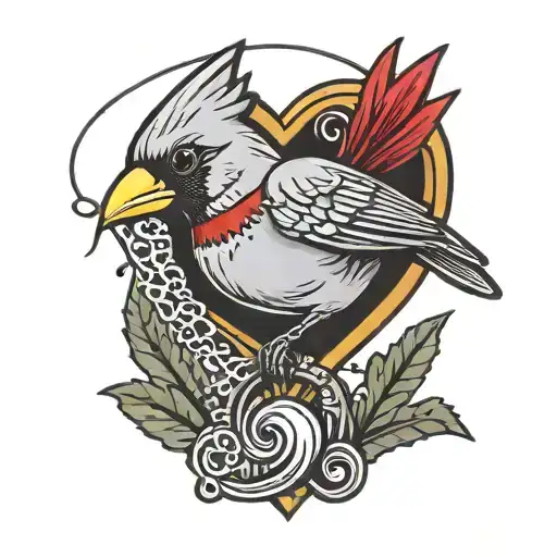 A Heart-shaped Fishing Lure With A Cardinal Sitting On Top