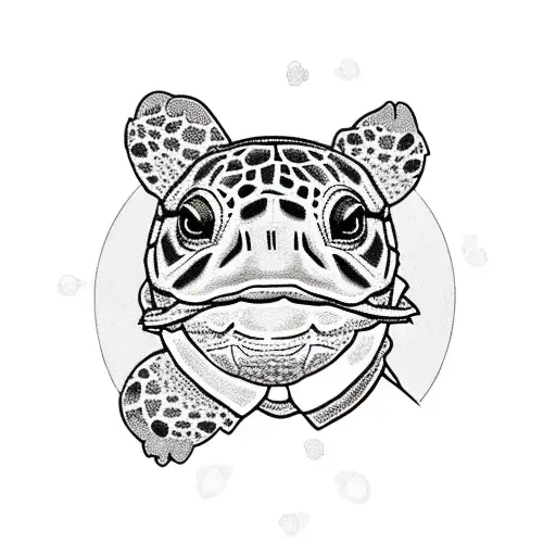 Turtle With A Daisy In His Mouth And Wearing A Bow Tie