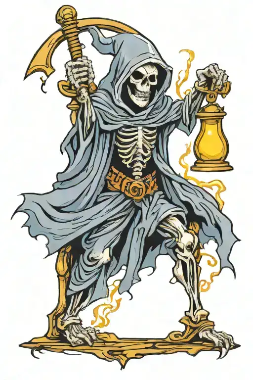 Full Color Grim Reaper Holding Hour Glass