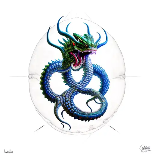 A Long Lernaean Hydra With Five Heads That Twists Around The Sword