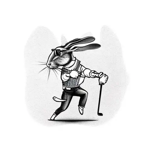 A Rabbit Riding A Motorcycle With A Golf Club As Handlebars