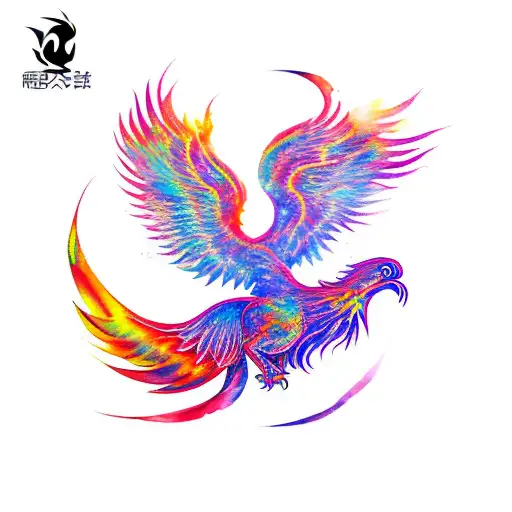 Large Asymmetric Phoenix Rising With Watercolor Infill