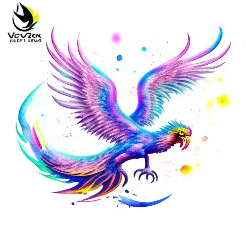 Large Phoenix With Watercolor Infill