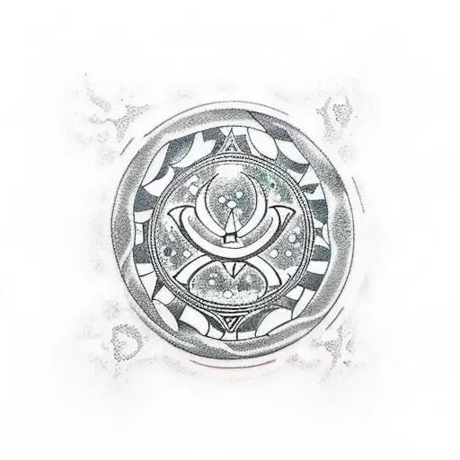 A Dotwork Tattoo Of A Unique Aquarius Symbol Incorporating The Number 7