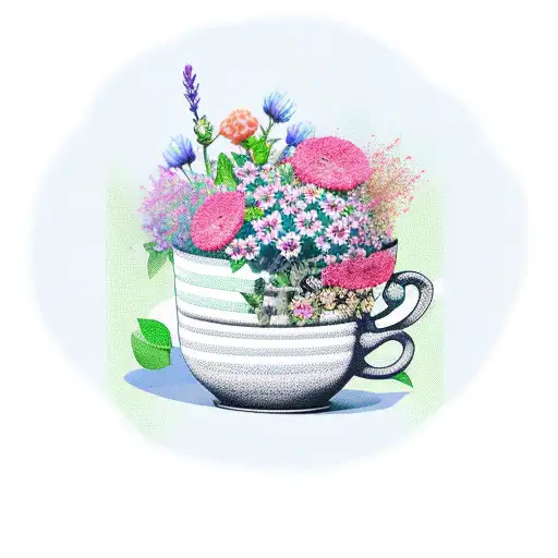A Coffee Cup Surrounded By Blooming Flowers
