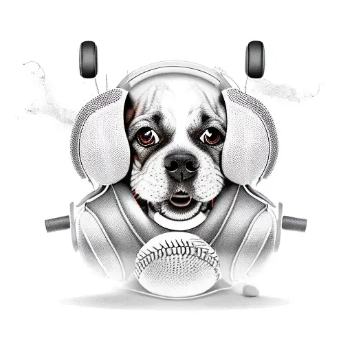 Dog With Music Helmets And Baseball