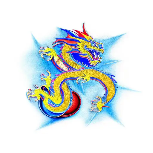 Dragon Tattoo Blue Red And Yellow