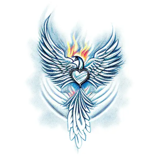 A Phoenix Rising From A Heart-shaped Flame