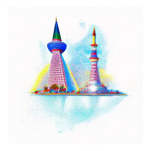 Azadi Tower With Swiming And Blue Water