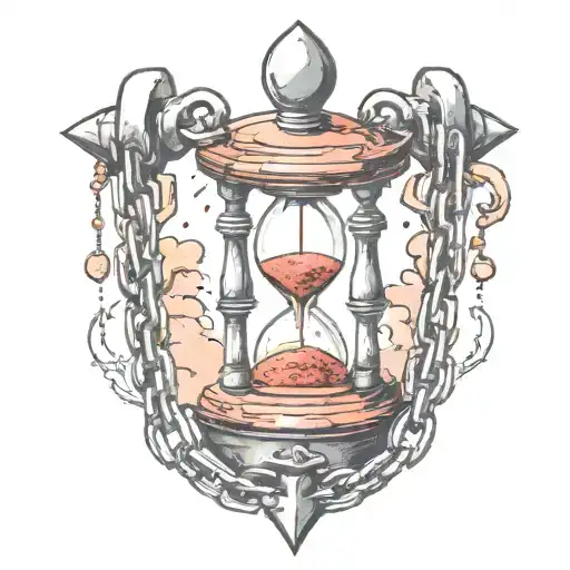 Hourglass Held Together By Chains Wrapped Around It Red Sand