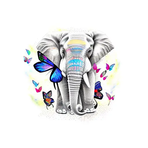 Elephant With Butterflies