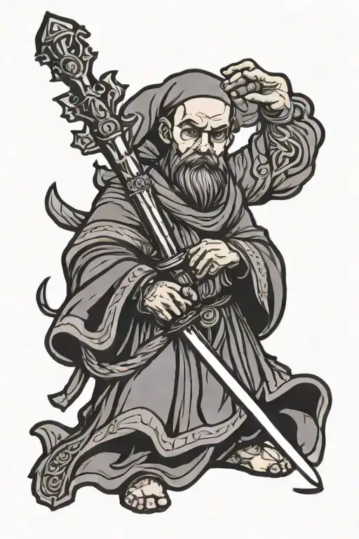 Design An Orthodox Bulgarian Monk Holding A Torch And A Sword