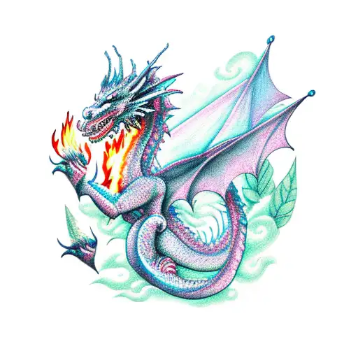 Dragon Breathing Fire In A Magical Forest