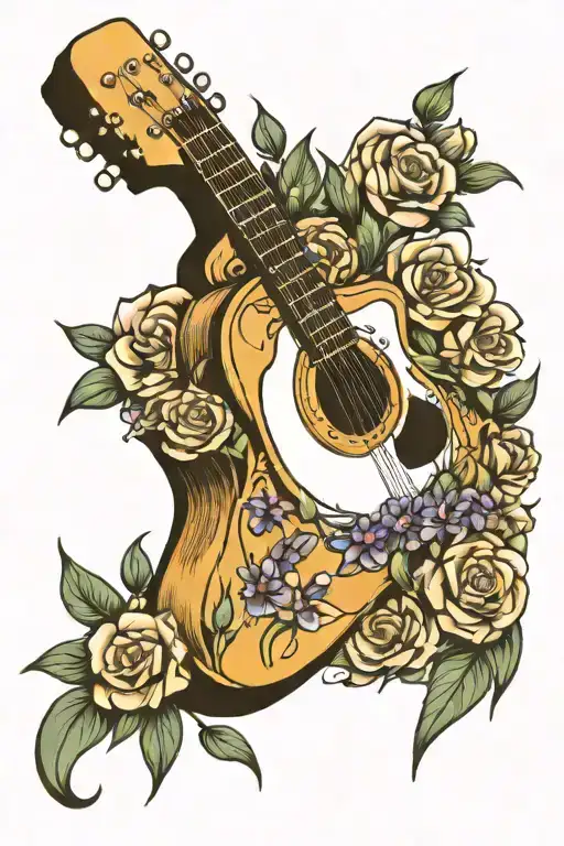 Guitar And Flowers Surrounding