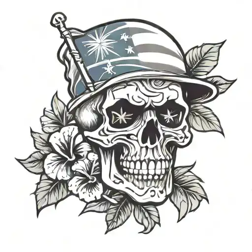 Skull With Hawaiian Flag On Its Face