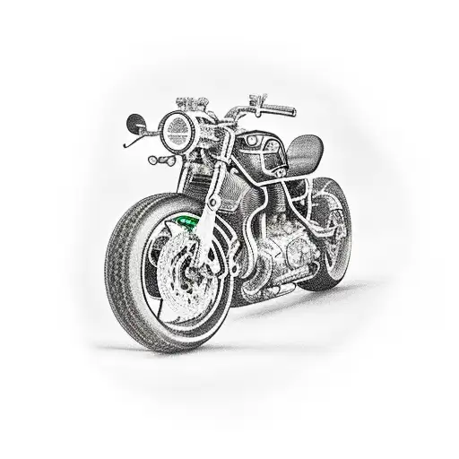 An Intricate Black And Grey Tattoo Of A Motorcycle Engine With Cryptocurrency Circuitry Intertwined