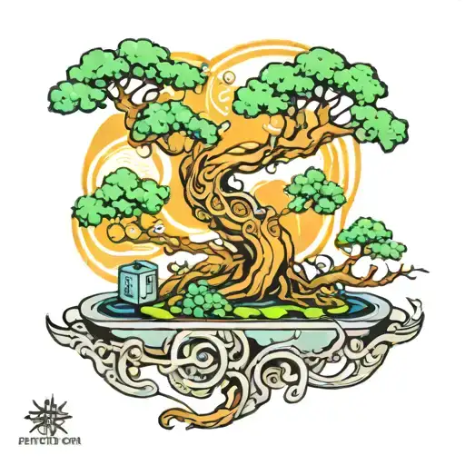 A Futuristic Bonsai Tree With Intricate Circuitry Patterns Integrated