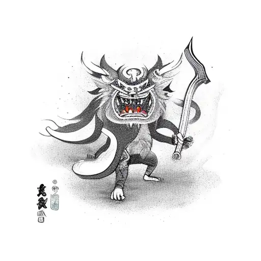 A Yokai-inspired Design Featuring A Powerful Mythical Creature Wielding A Katana