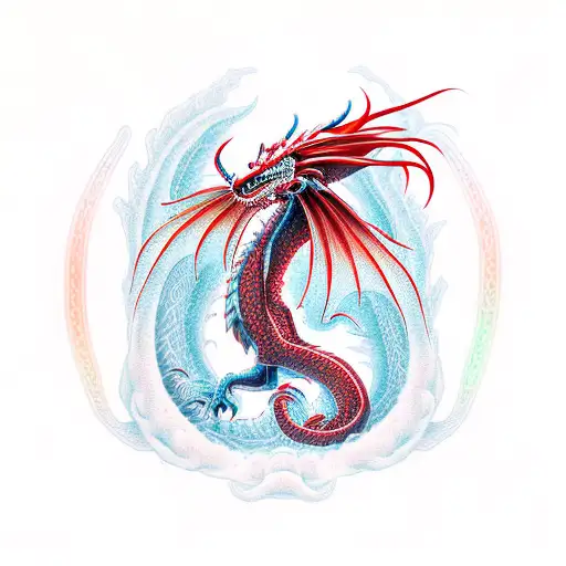 Symmetrical Dragon Surrounded By Red Spider Lilies