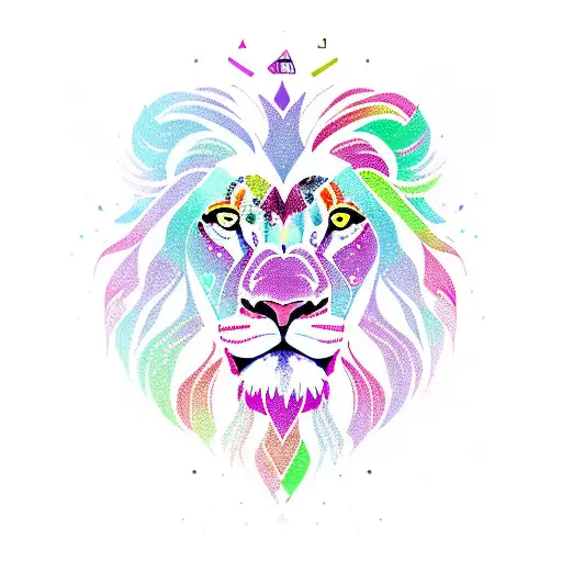 A New-school Lion With Colorful Geometric Shapes Forming Its Mane