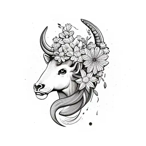 Side Aries Head With Flowers