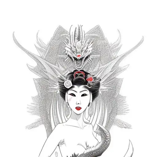 Elegant Geisha Transformed Into A Powerful Dragon