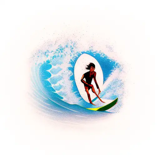 A Minimalist Tattoo Of A Surfer Catching A Wave At Sunset