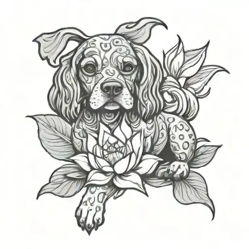 Cocker Dog And Lotus Flower