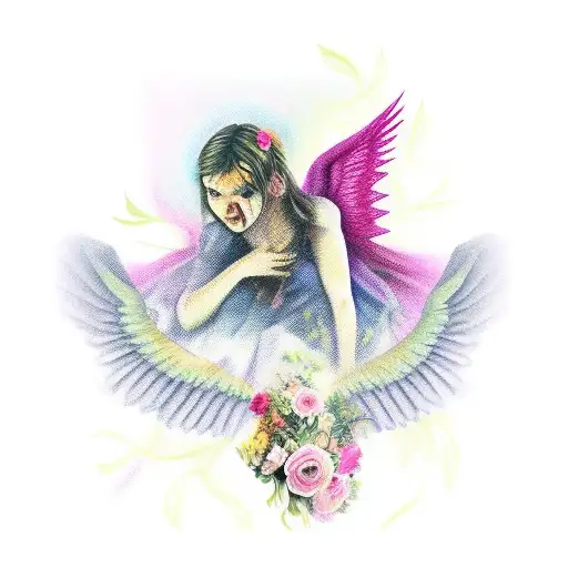 Fallen Angel With Flowers In Background For Forearm