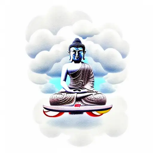 Buddha On A Skateboard In The Clouds