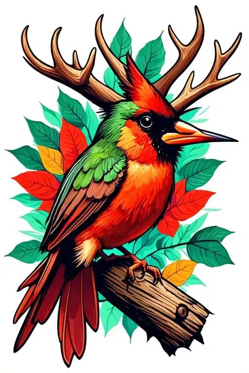 Antler Cardinal Perched Hummingbird