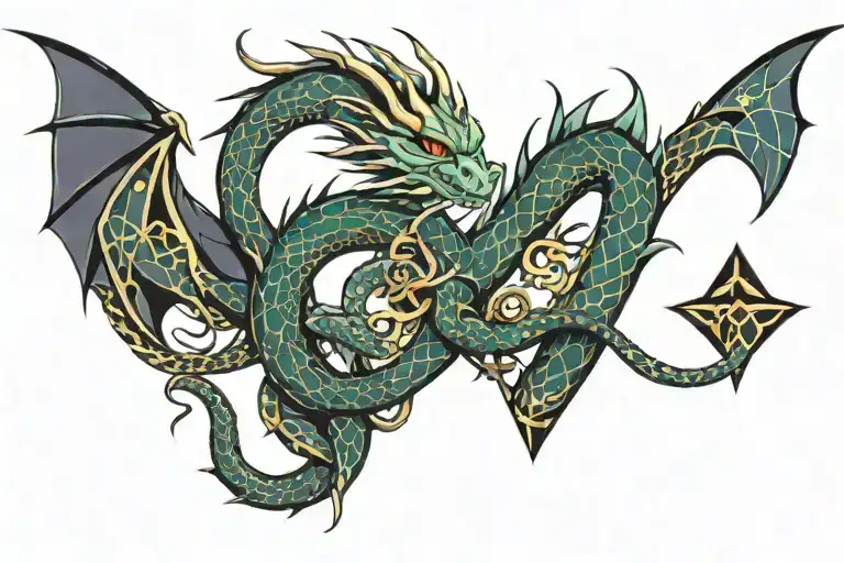 Dragon With Snake And Geometry