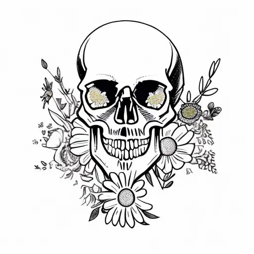 Skull With Wildflowers And The Letters F O L