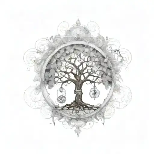 A Steam Punk-inspired Tree Of Life With Musical Notes Flowing Through The Branches