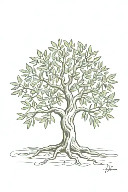 Asymmetrical Olive Tree With Roots