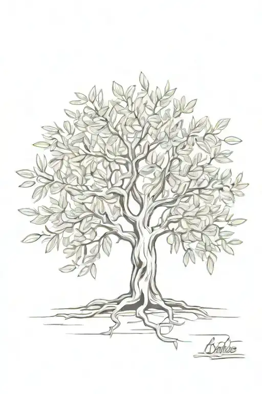 Asymmetrical Olive Tree With Roots