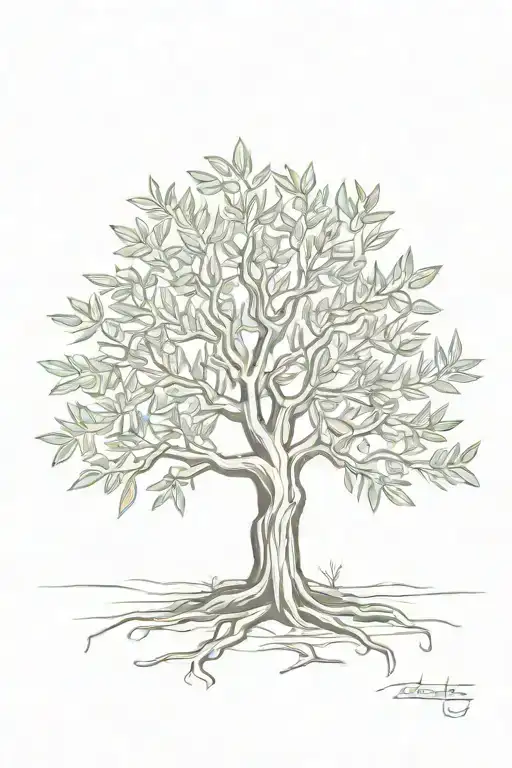 Asymmetrical Olive Tree With Roots