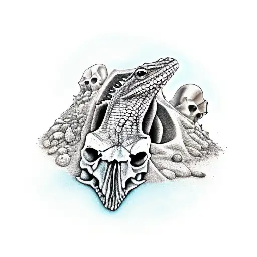 Lizard In A Skull Dig In The Sand