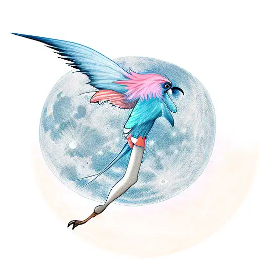 An Harpy Bird With Fullbody Gazing Into The Moon