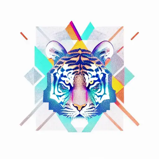 A Tiger Playing A Musical Instrument In A Mesmerizing Geometric Forest