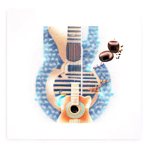 A Guitar Made Out Of Coffee Beans And Musical Notes