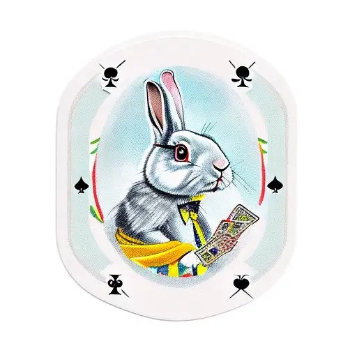 A Rabbit Playing Cards With A Bad Face And A Topper And A Monocle