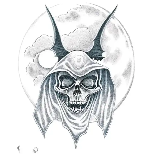 Grim Reaper With Moon And Clouds And Bats