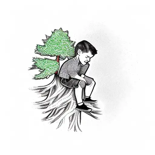 A Boy Sitting On Top Of The Tree To See The World