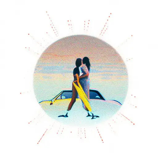 Two Sillouettes Looking Through A Car Windshield Looking Into A Sunset